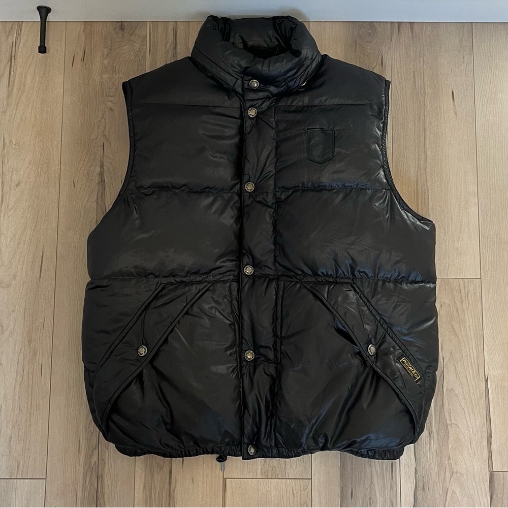 Vintage Polo Ralph Lauren Vest Mens Large Shiny Black Crest Patch Goose Down